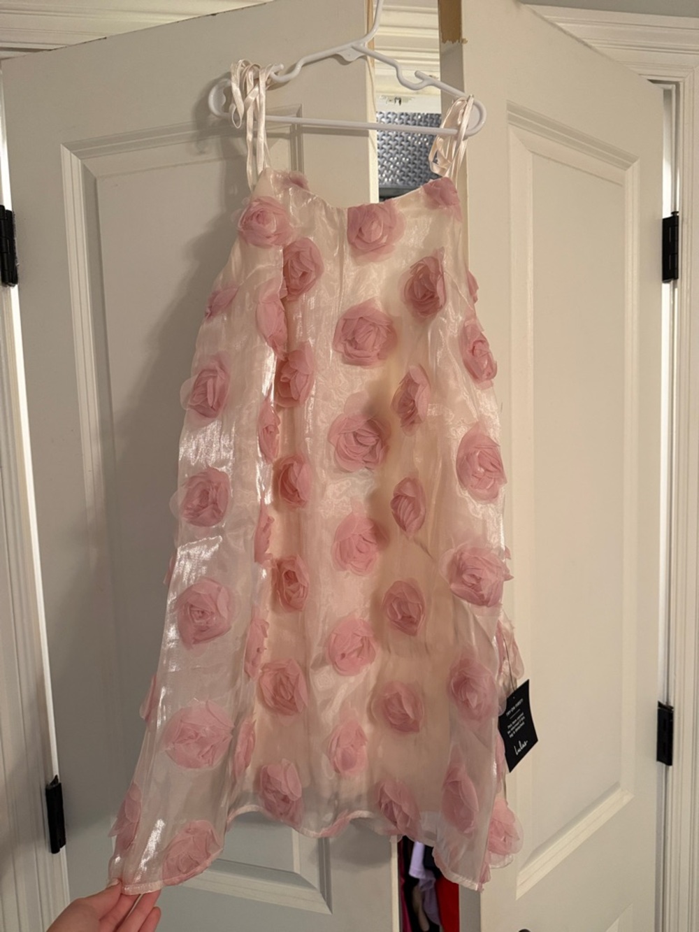 Lulu's Ivory Dress with Pink Rosette Appliqués